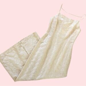 Vintage Chris McLauchlin Cream Embroidered High Neck Maxi Dress Formal Gown 6